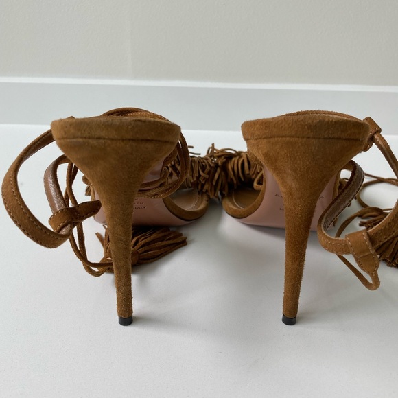Aquazzura Tan Suede High-Heeled Sandals with Fringe and Ankle Strap in size 7 US - Picture 3 of 8